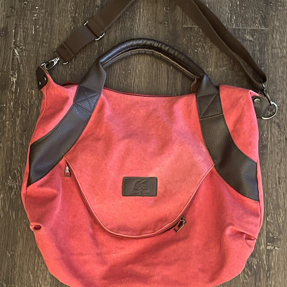 K Classic Canvas & Leather Red Tote Bag